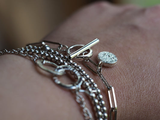 Bracelet à bascule en trombone épais en argent sterling