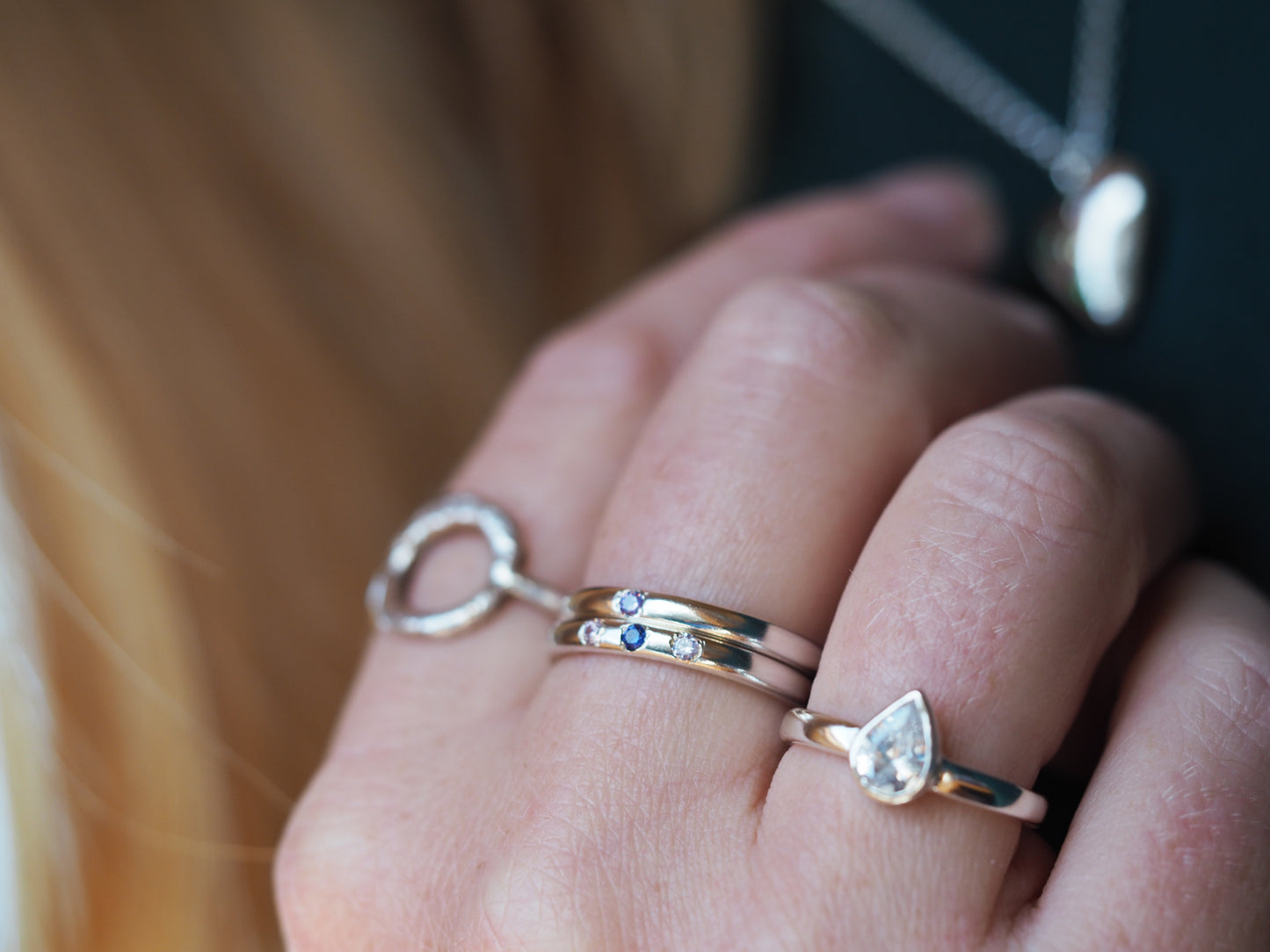 Silver flush set birthstone ring