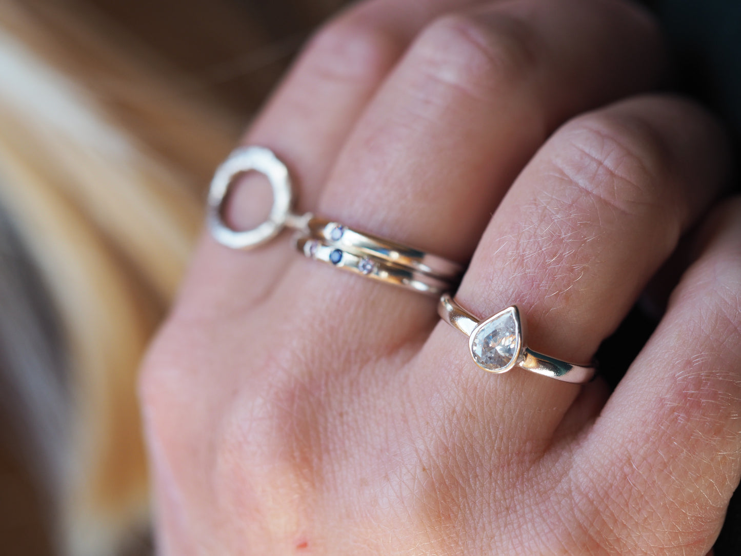 Bague en forme de larme en argent sterling