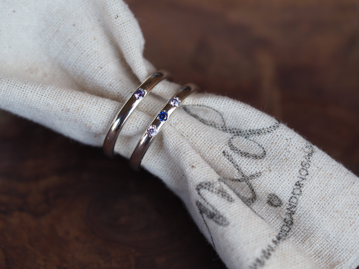 Silver flush set birthstone ring