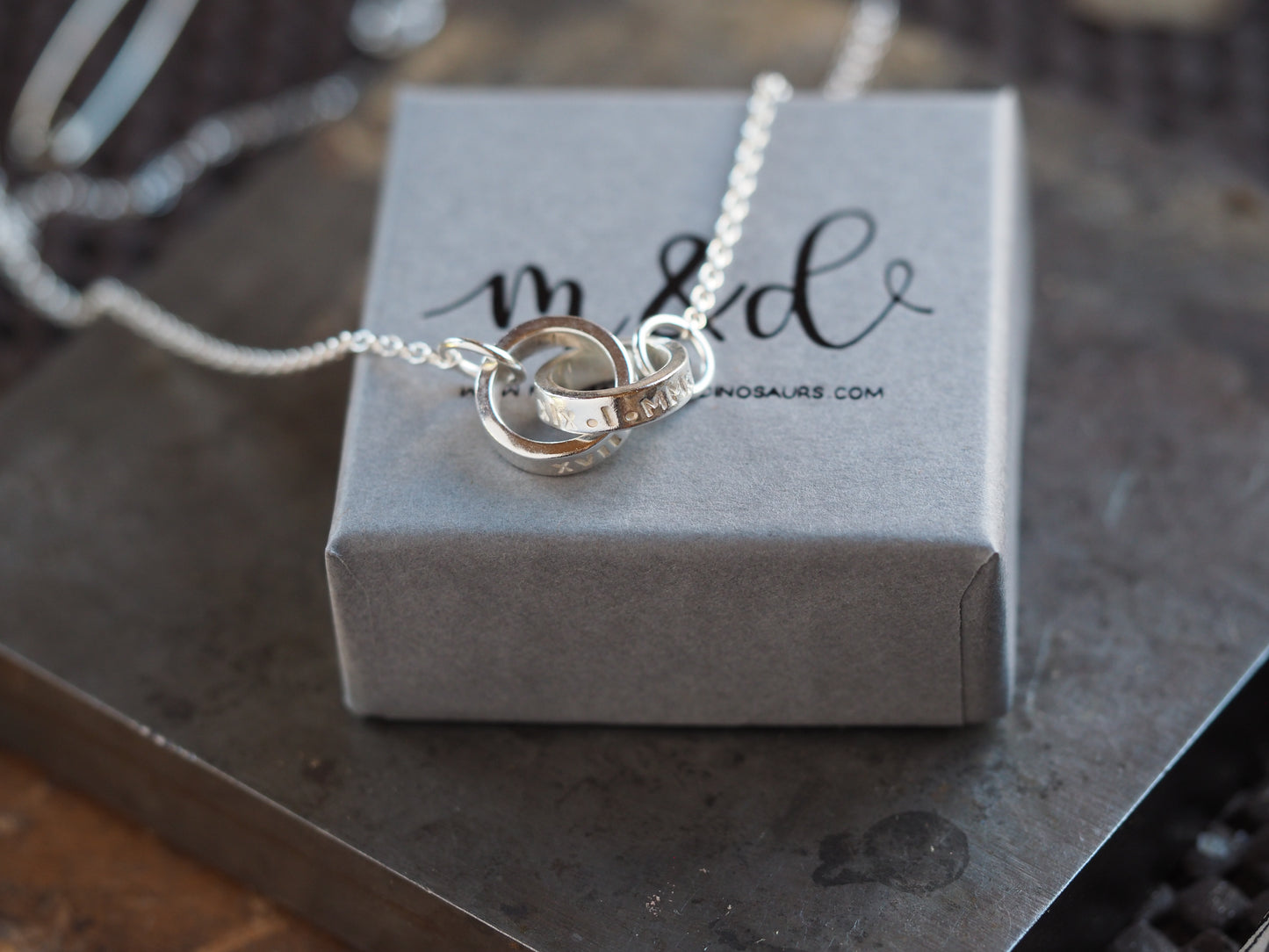 Silver interlinked chunky ring necklace