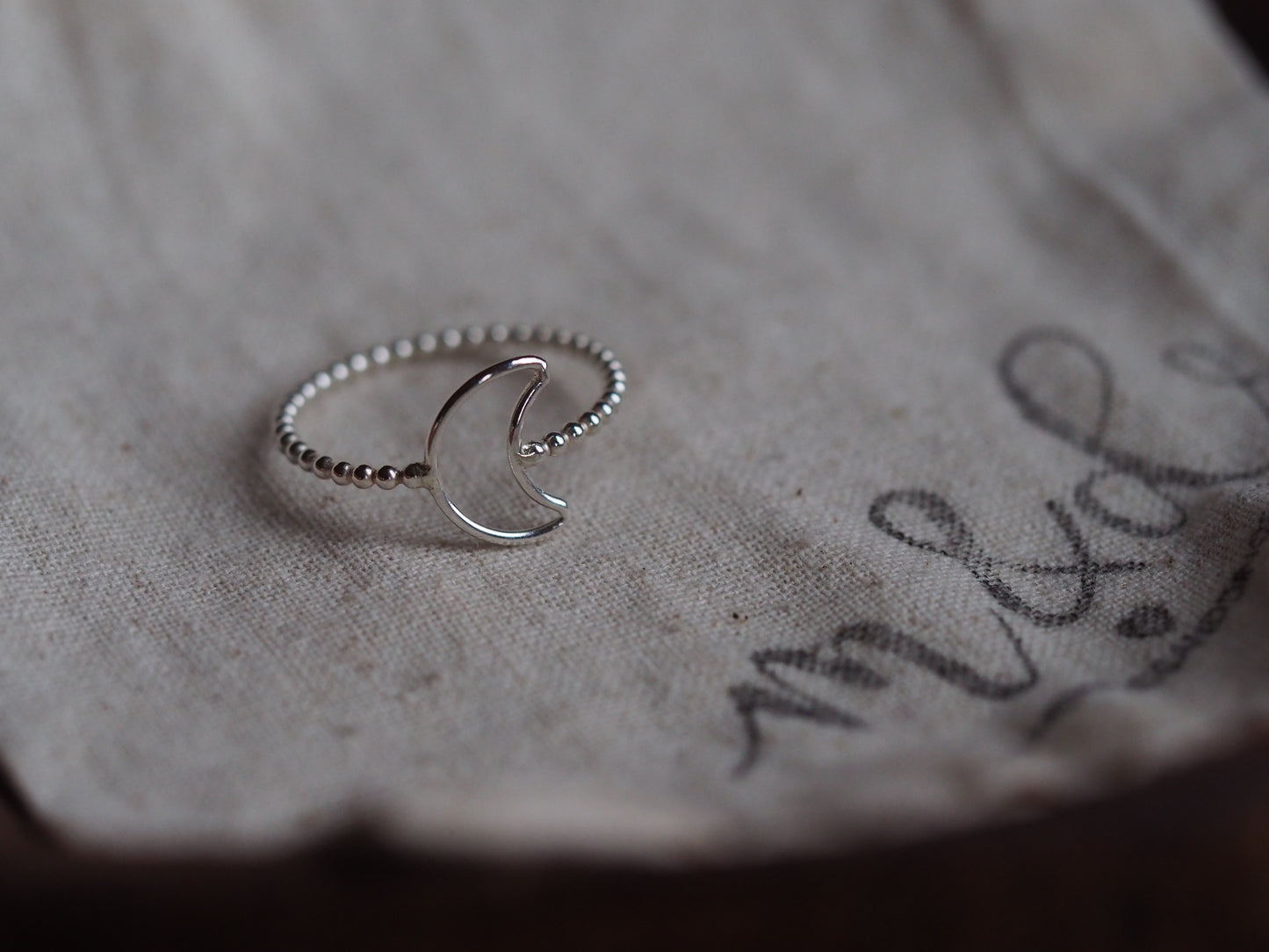 Sterling silver beaded moon and stars rings