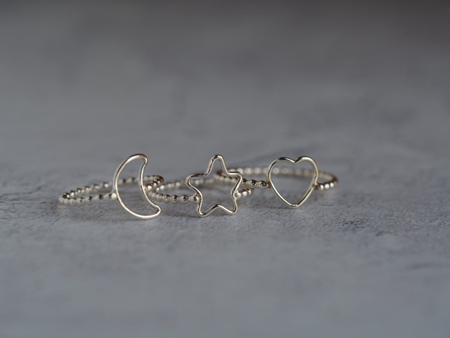 Bagues lune et étoiles perlées en argent sterling