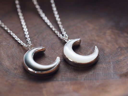 Sterling silver large pearl moon necklace