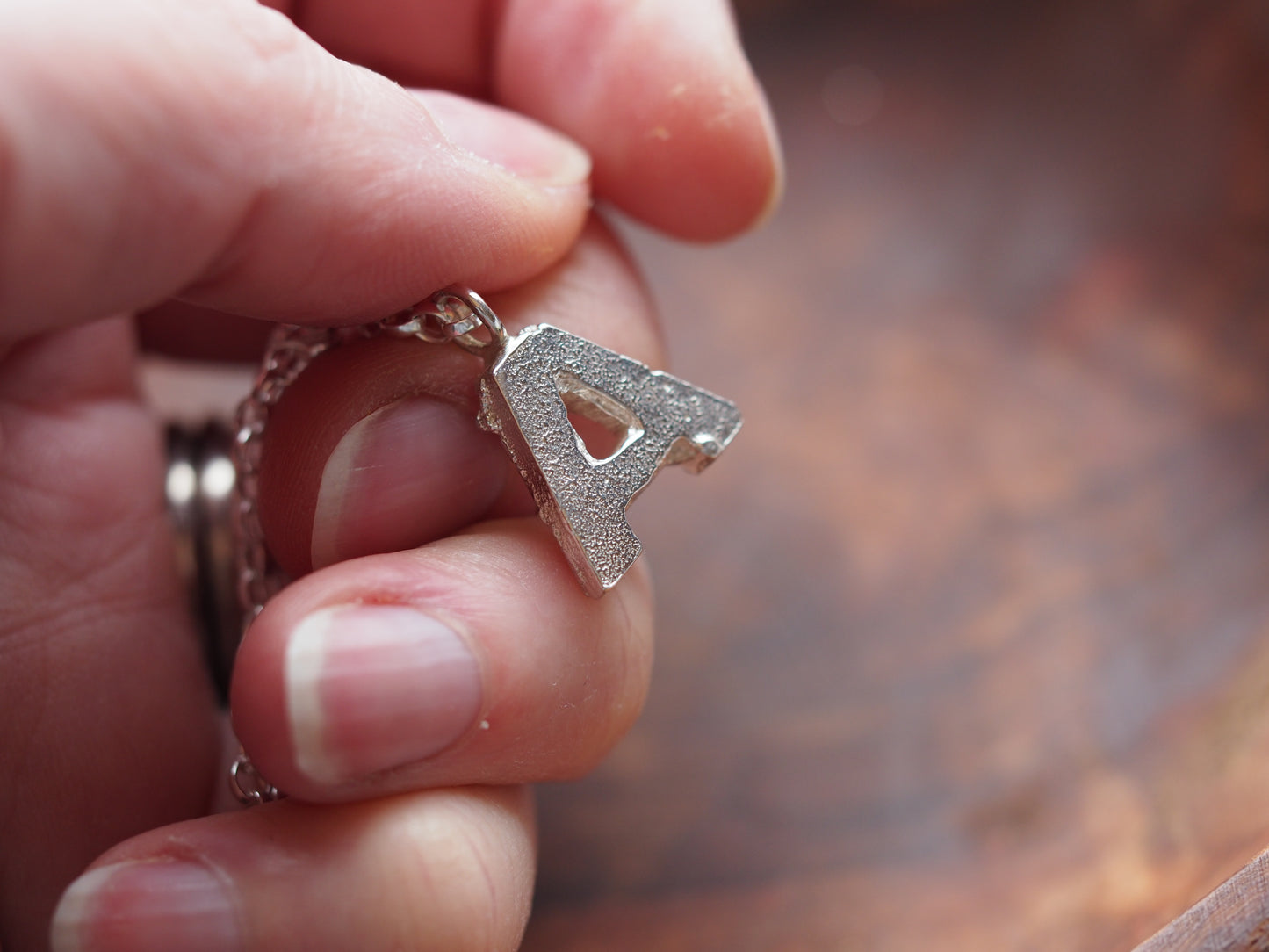 Chunky solid initial necklace - wax carved and sand cast