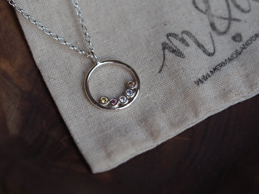 Sterling silver birthstone halo necklace
