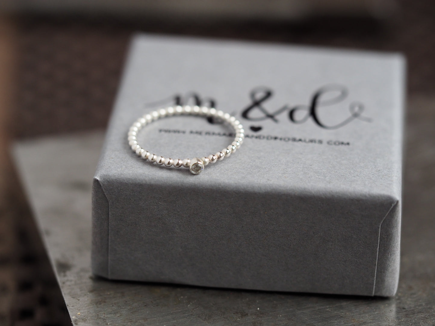 Sterling silver beaded gem / birthstone stacking ring