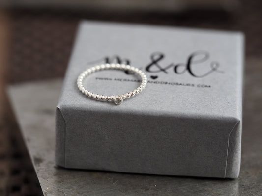 Sterling silver beaded gem / birthstone stacking ring