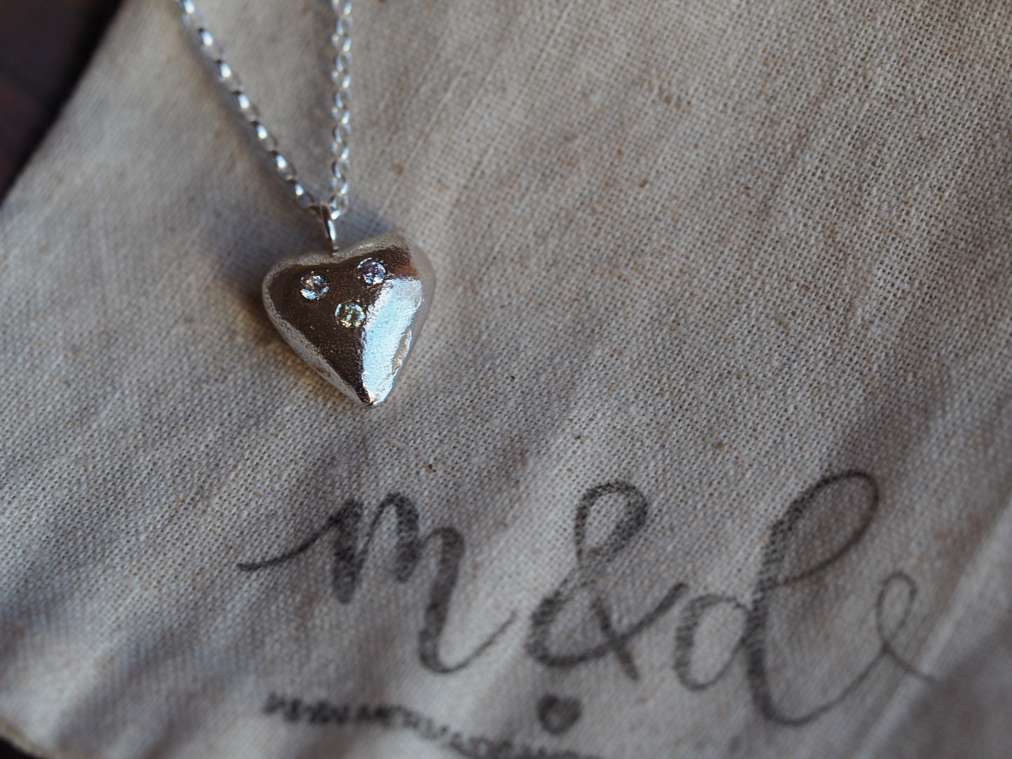 Solid silver heart birthstone necklace