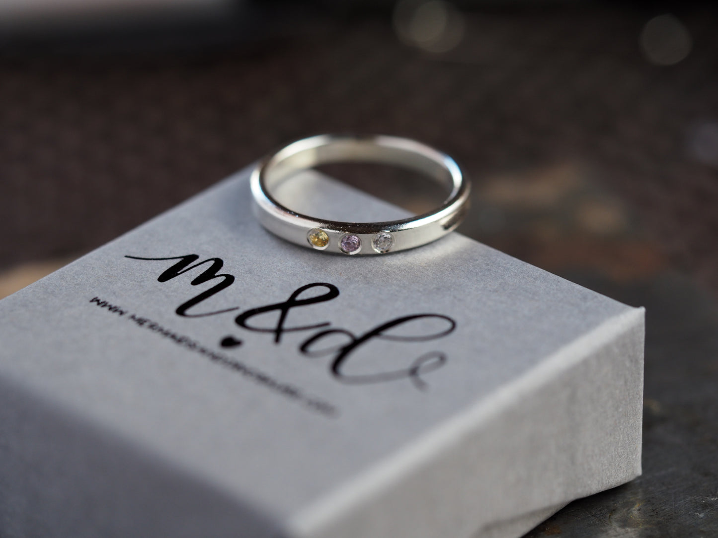 Silver flush set birthstone ring