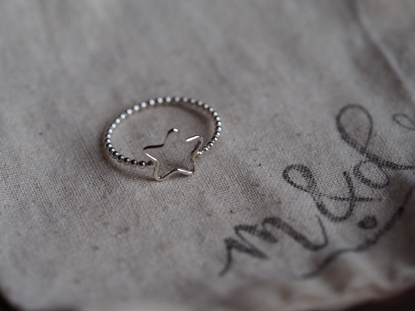 Sterling silver beaded moon and stars rings