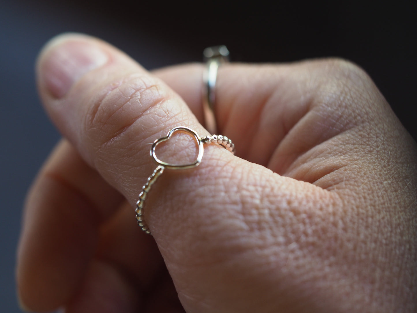 Sterling silver beaded moon, heart and stars rings