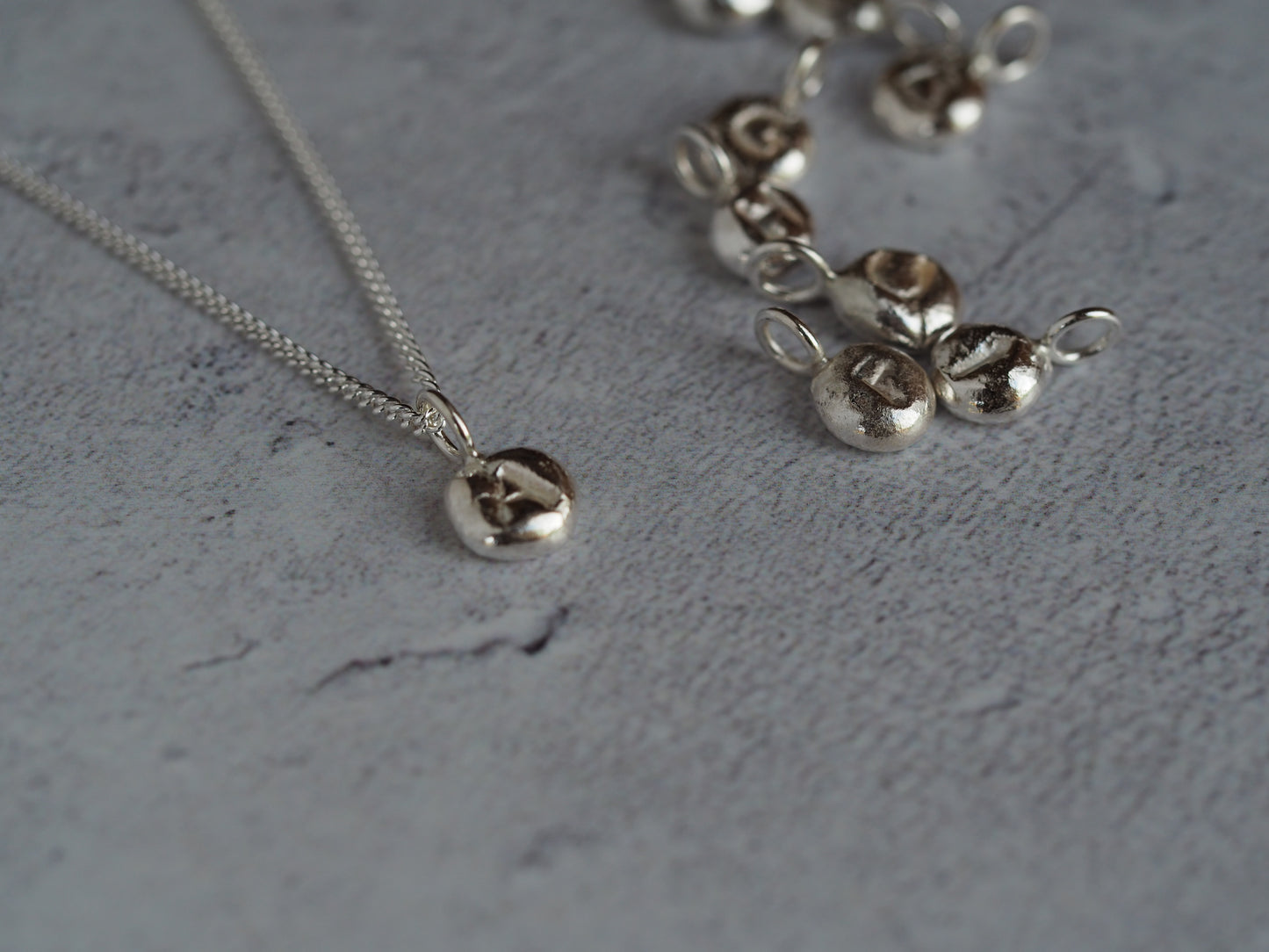 Silver mini initial nugget necklace