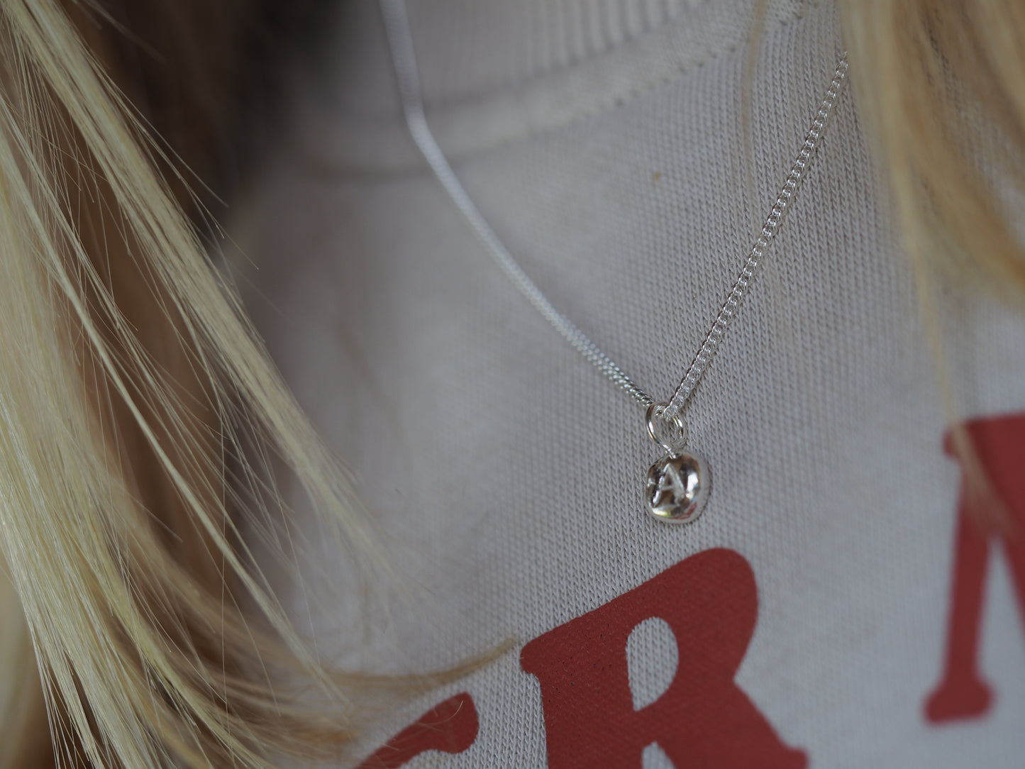 Silver mini initial nugget necklace