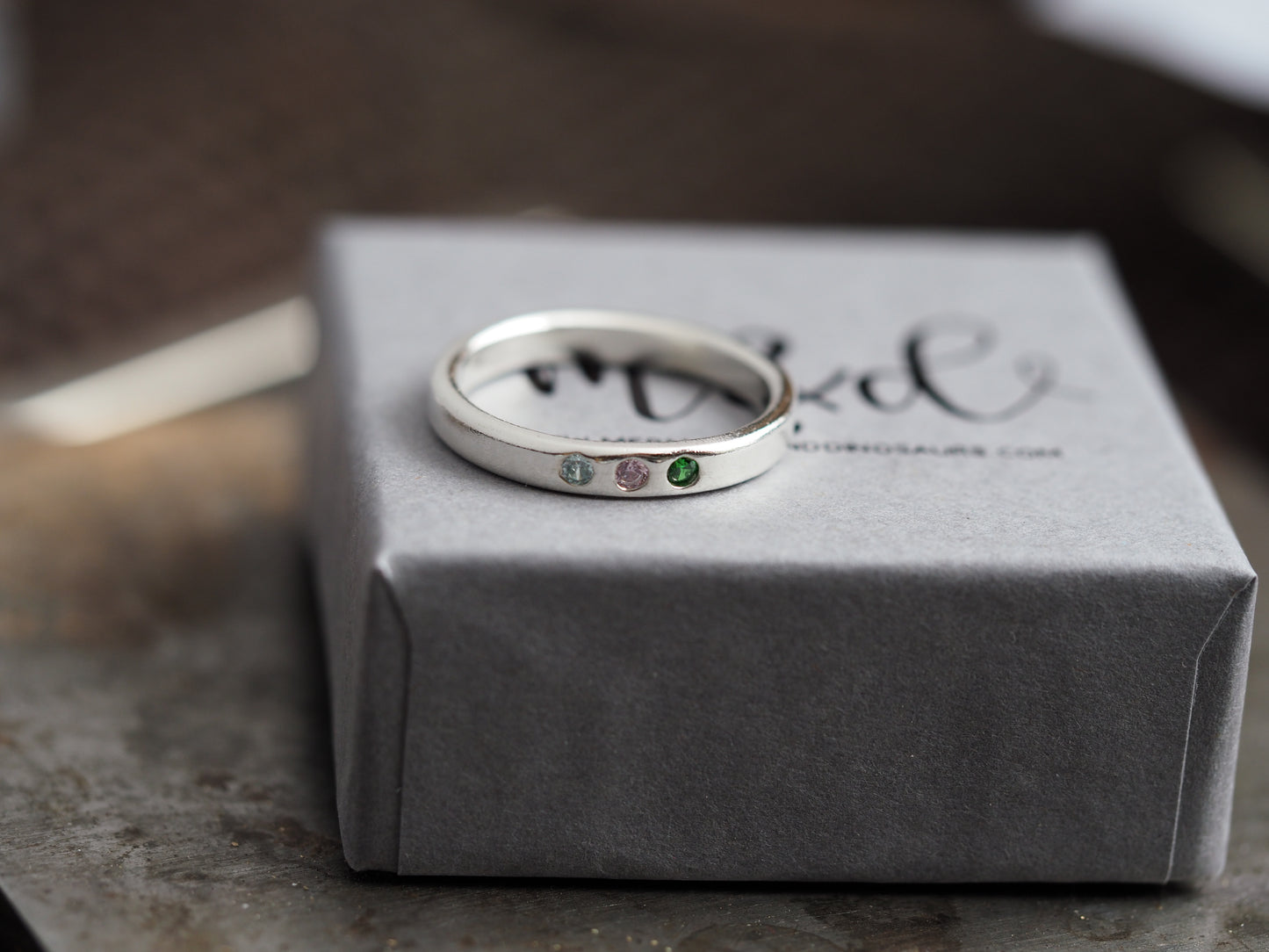 Silver flush set birthstone ring