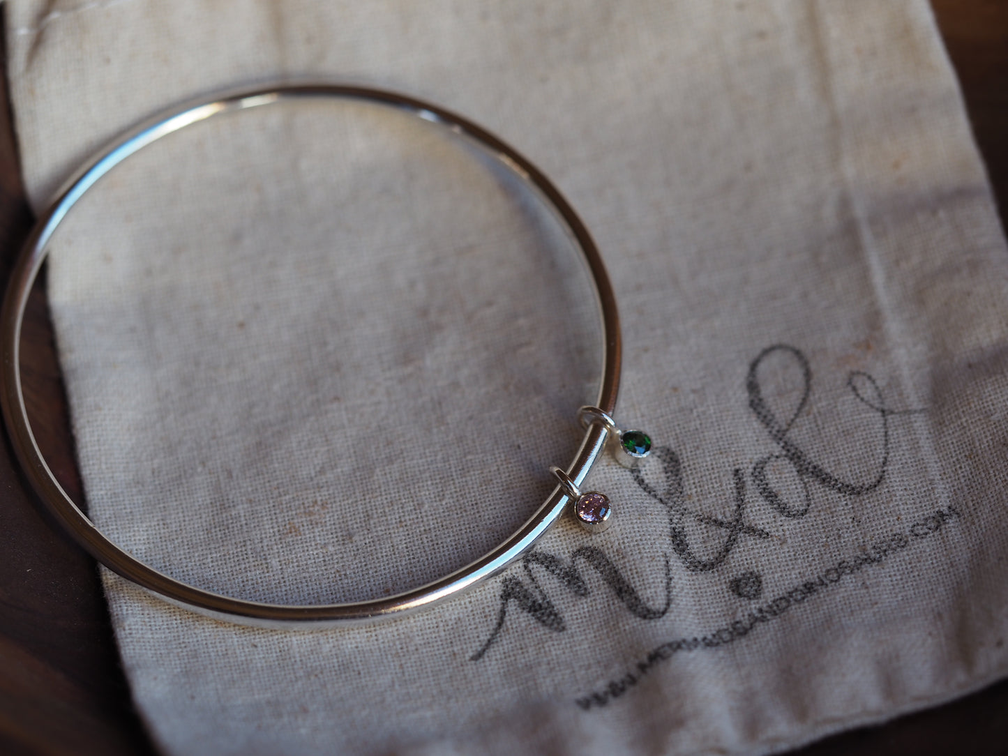 Sterling silver birthstone bangle