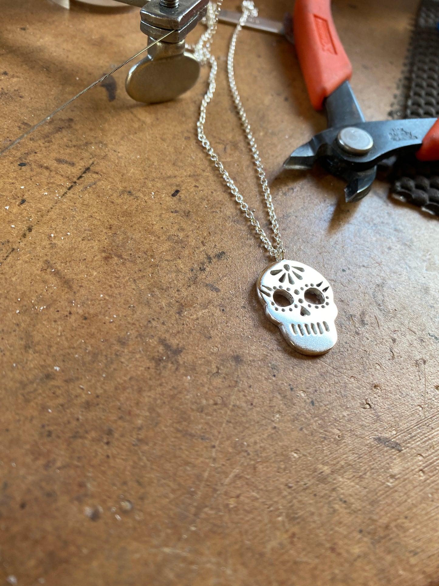 Sugar skull necklace silver