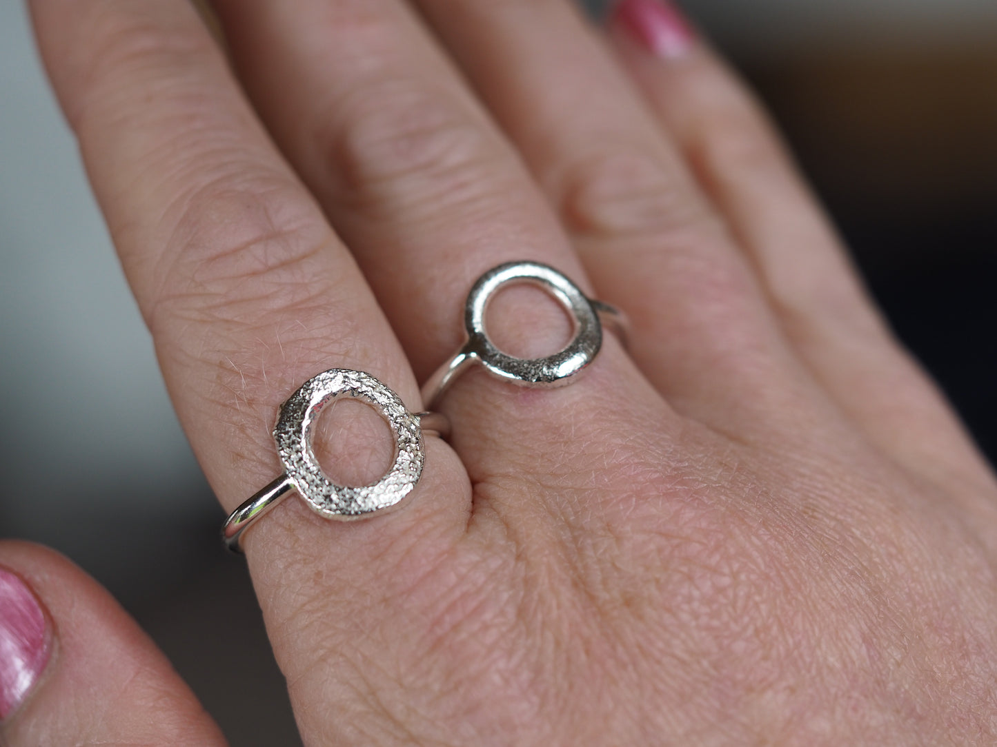 Sterling silver circle molten ring
