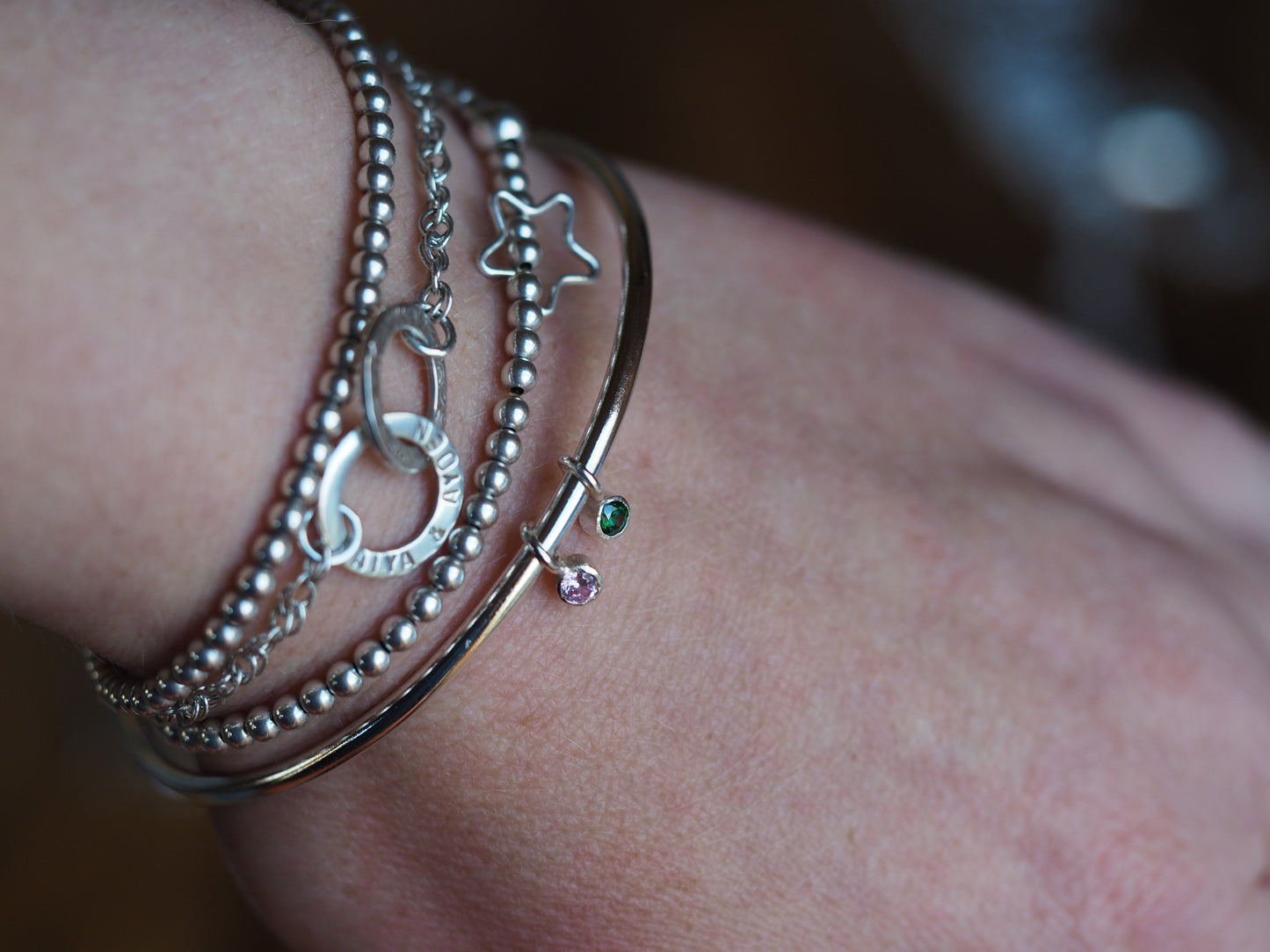 Sterling silver birthstone bangle